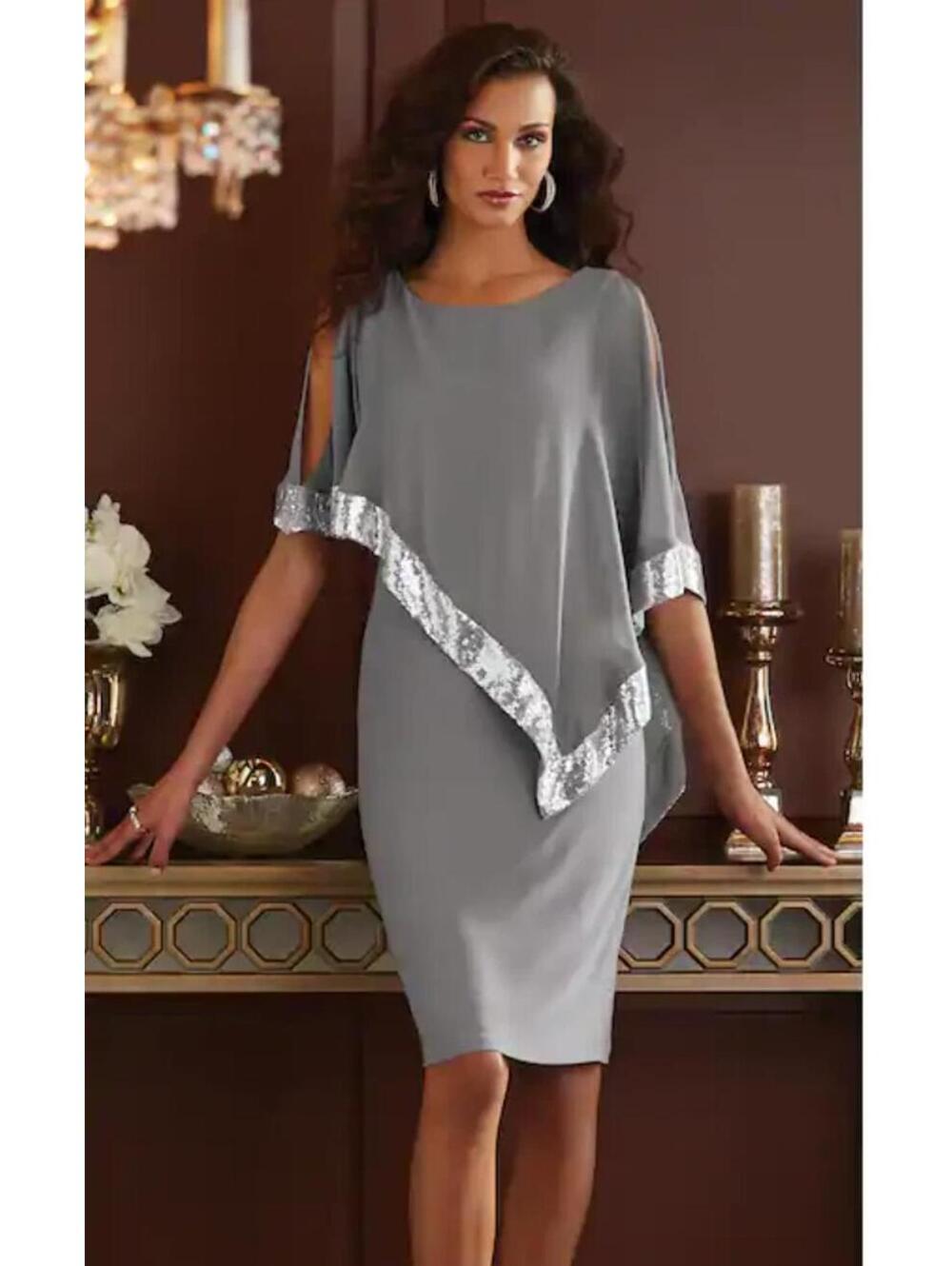 Midnight Velvet Clarice Sequin Cape Asymmetrical Dress with Cold Shoulder 12